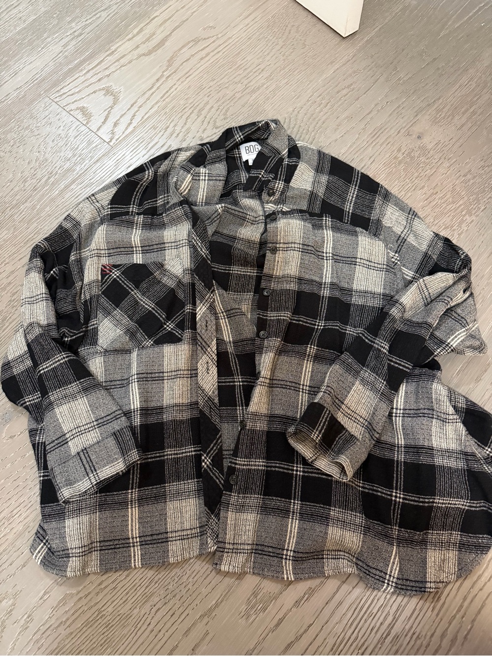 BOG Black, white and gray Plaid Button-Up Shirt